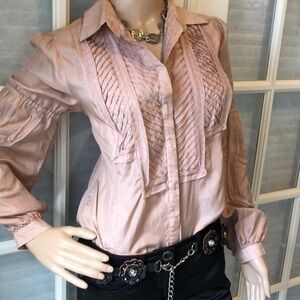 2 Rych B blush silk boho romantic button down top